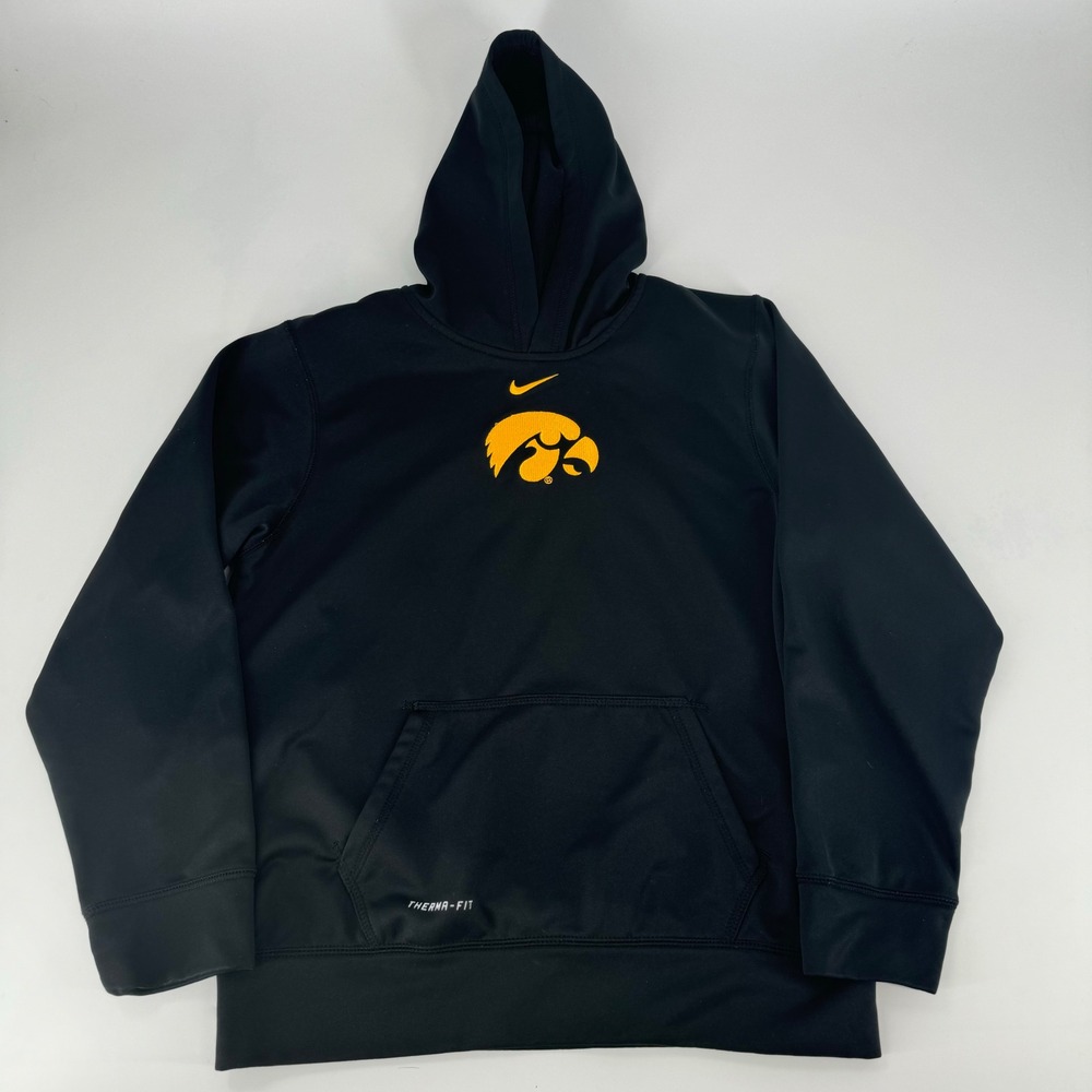 Nike Iowa Hawkeyes Therma-FIT Pullover Hoodie Youth XL Black Gold‎ NCAA center